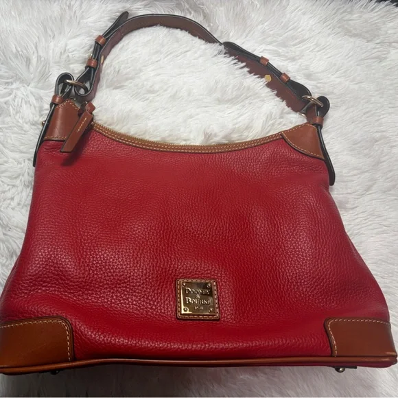 Dooney & Bourke Red Leather Shoulder Bag with Tan Trim - Picture 4 of 12